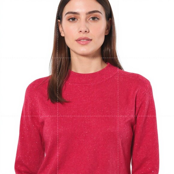 Baxter Wells Metallic Thread Sweater Women's Sz L Red Long Sleeve Mock Neck - Picture 4 of 16